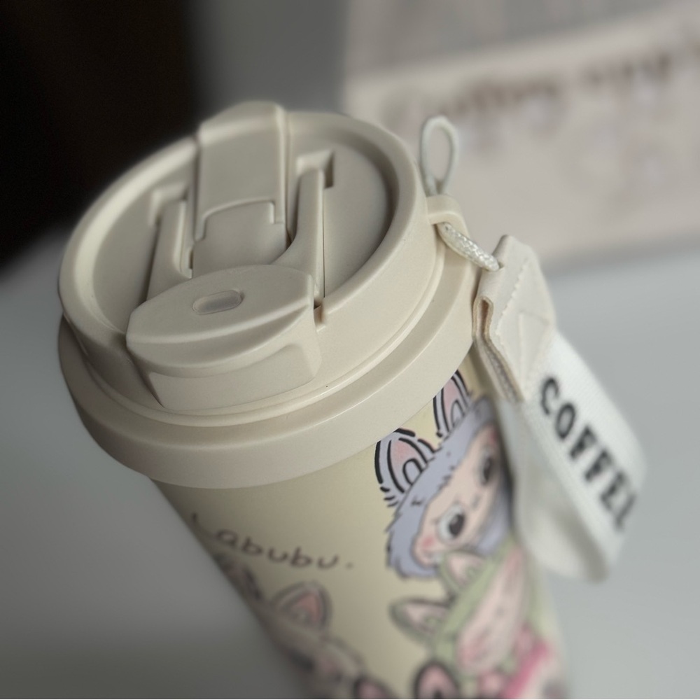 Coffee Travel Mug Cup- Cream Labubu Macaron print with charm - Picture 3 of 9